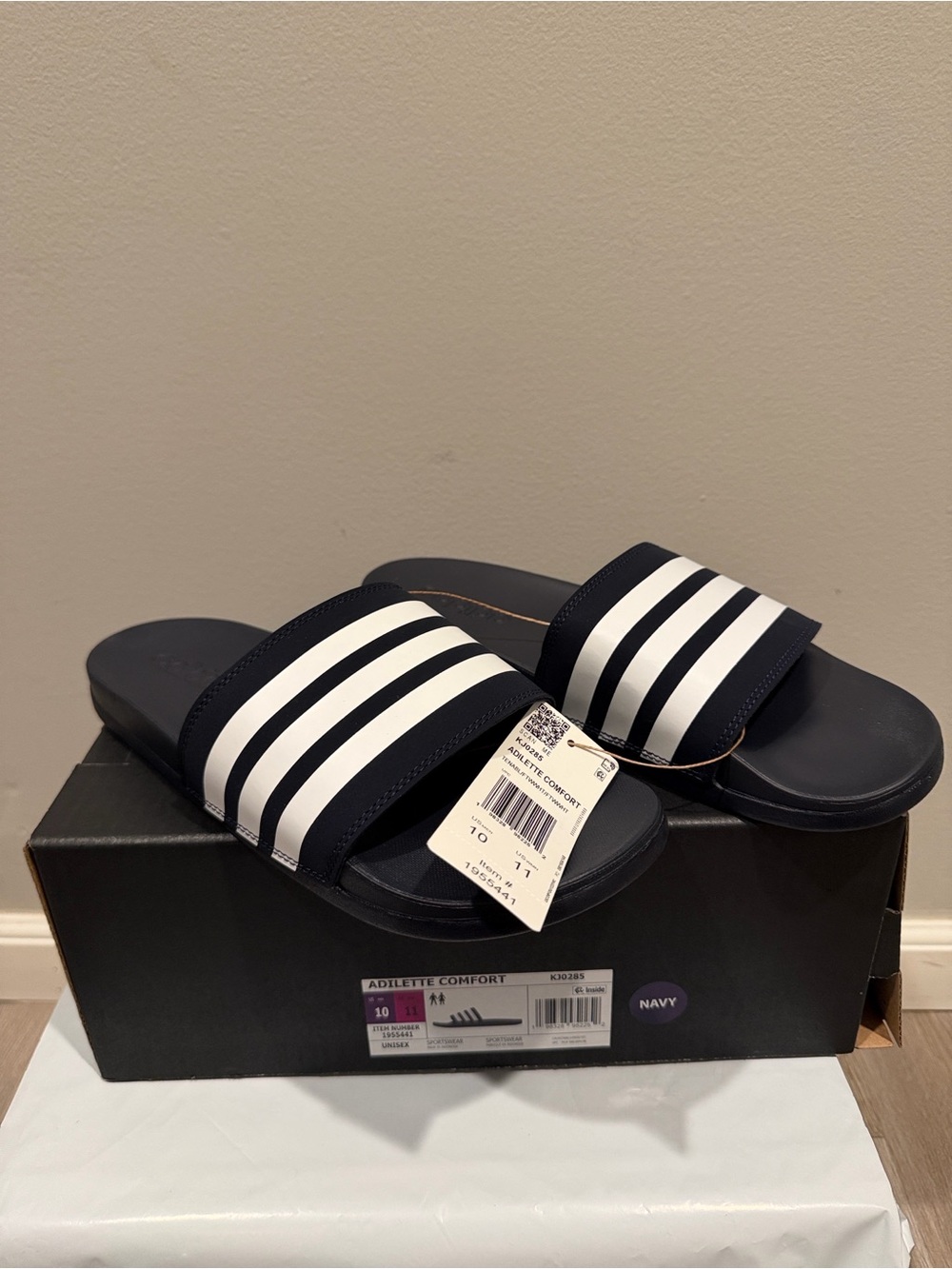 adidas Navy and White Slide Sandals